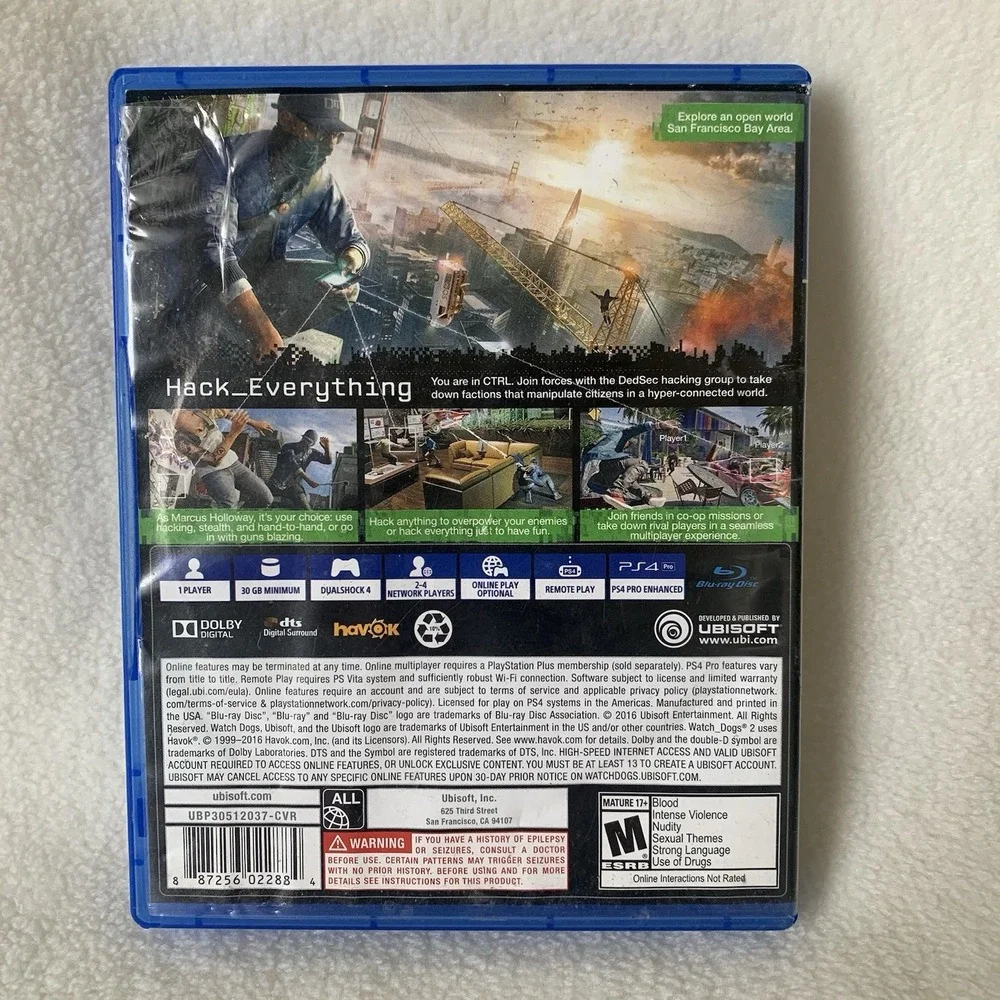 Watch Dogs 2 (Sony PlayStation 4, 2016, PS4) Complete Tested